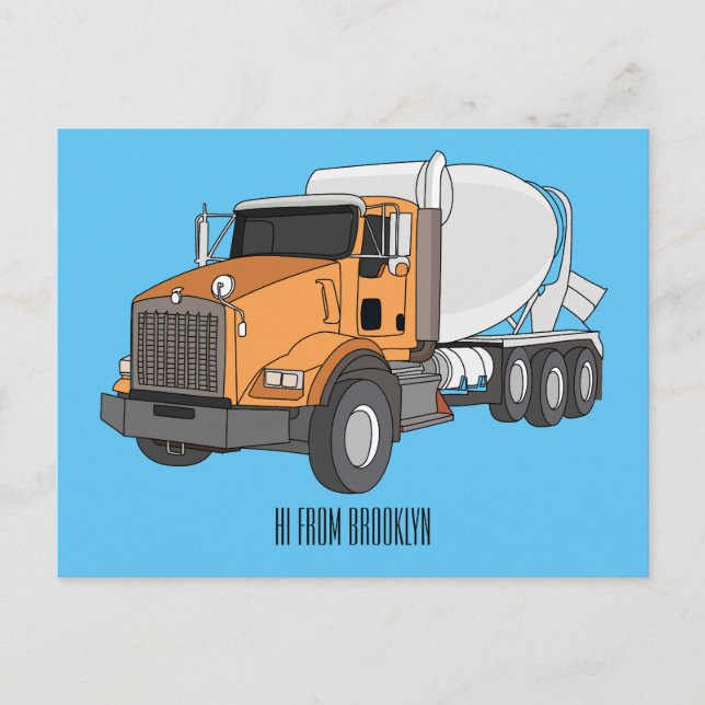 Carte Postale Illustration du camion de mélange de béton (Devant)