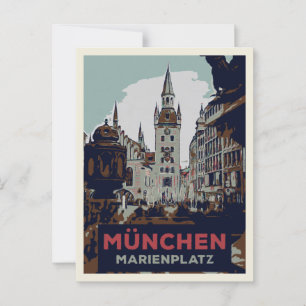 Carte Postale Illustration du centre-ville de Munich Marienplatz