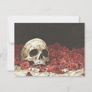 Carte Postale Illustration du crâne et des roses rouges