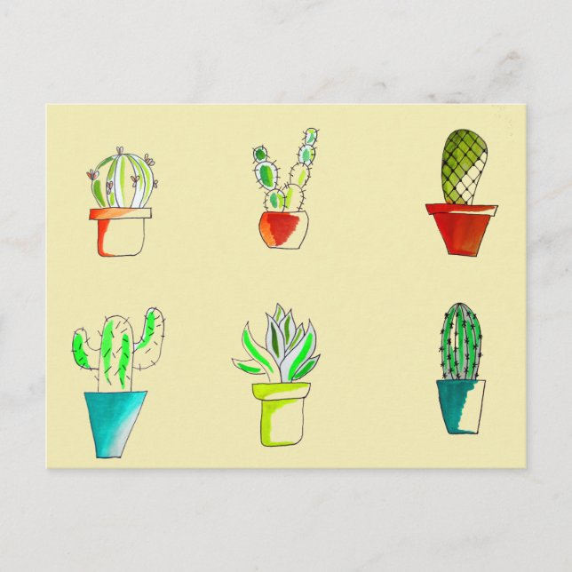 Carte Postale Illustration du désert de cactus mignons (Devant)
