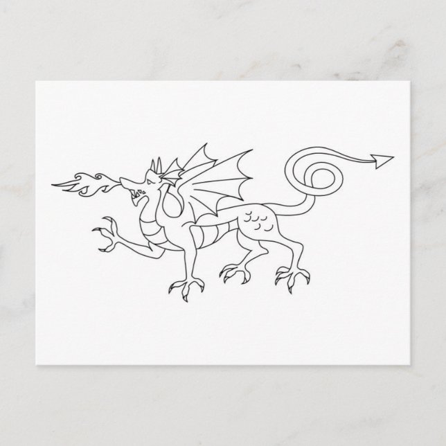 Carte Postale Illustration du dragon à respiration par le feu (Devant)