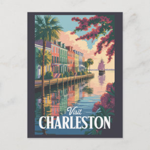 Carte Postale Illustration du front de mer de Charleston en Caro