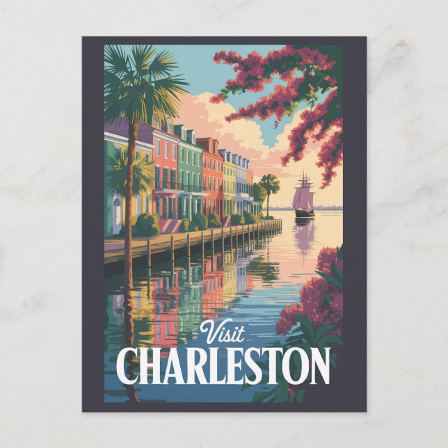 Carte Postale Illustration du front de mer de Charleston en Caro (Devant)