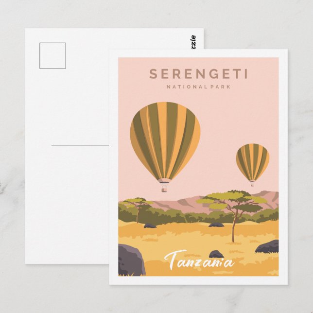 Carte Postale Illustration du lieu de voyage du Serengeti Tanzan (Devant / Derrière)