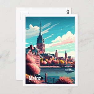 Carte Postale Illustration du lieu de voyage vintage de Mayence 