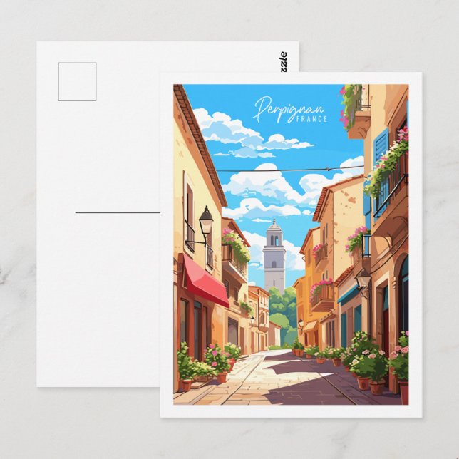 Carte Postale Illustration du lieu de voyage vintage Perpignan F (Devant / Derrière)