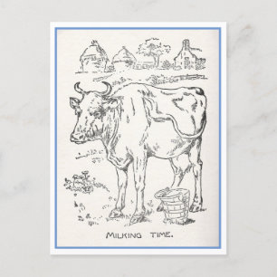 Carte Postale Illustration du livre vintage pour enfants Vache F