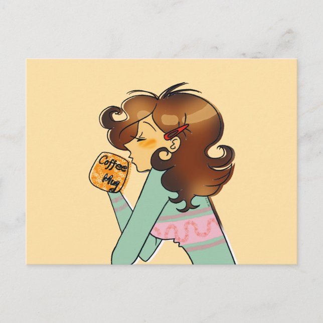 Carte Postale Illustration du matin d'une fille de café conforta (Devant)