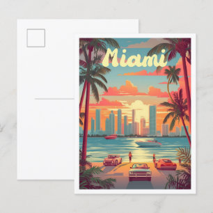 Carte Postale Illustration du Miami Florida Art Vintage voyage