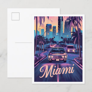 Carte Postale Illustration du Miami Florida Art Vintage voyage
