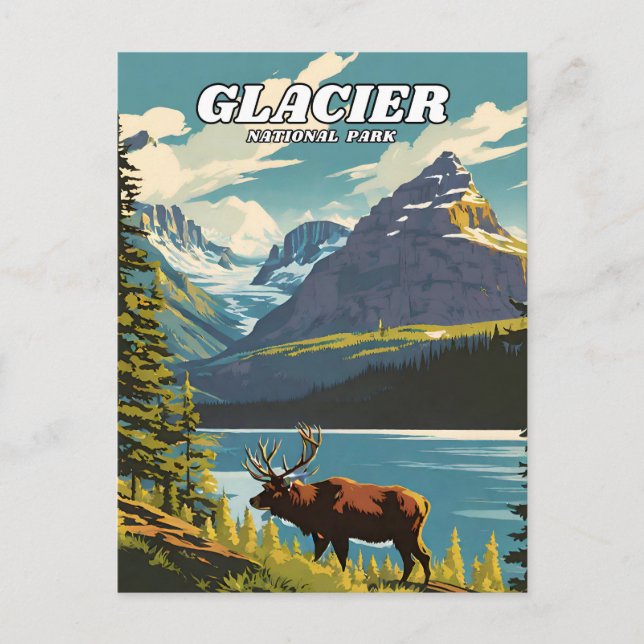 Carte Postale Illustration du parc national de Glacier rétro déc (Devant)