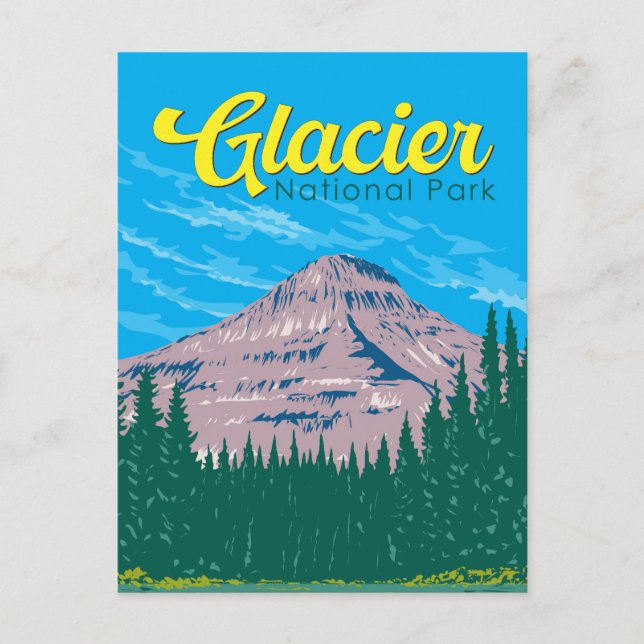 Carte Postale Illustration du parc national Glacier Voyage Vinta (Devant)