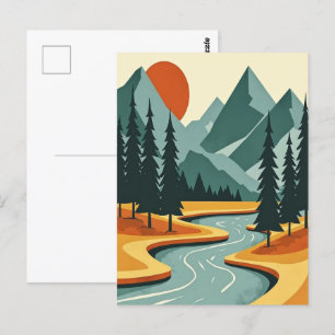Carte Postale Illustration du paysage de la montagne Retro Rouge