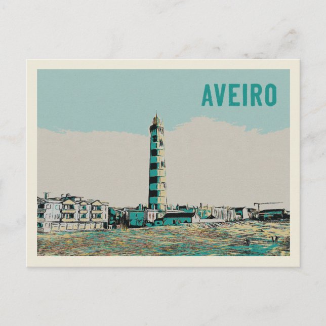 Carte Postale Illustration du phare de la lagune Aveiro (Devant)