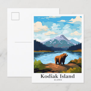 Carte Postale Illustration du portrait de voyage de l'île Kodiak