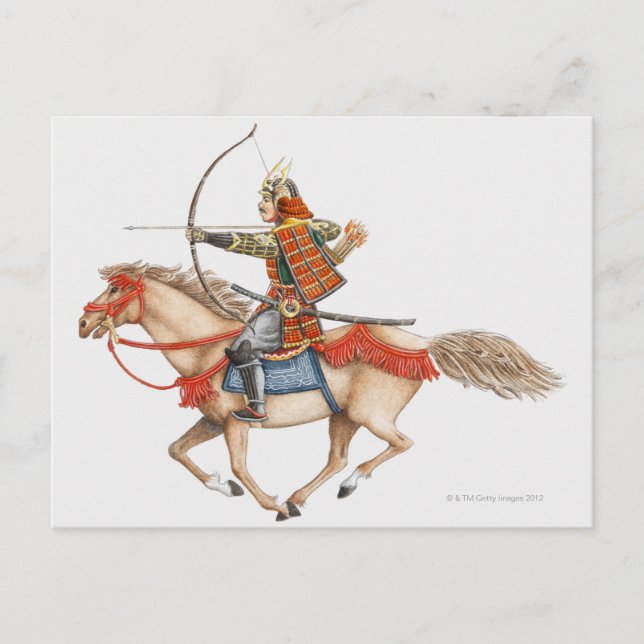 Carte Postale Illustration du premier guerrier samouraï sur (Devant)