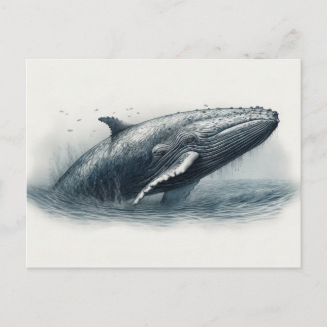 Carte Postale Illustration du saut de baleine hors de l'océan (Devant)