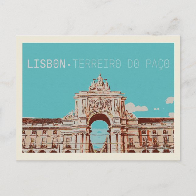 Carte Postale Illustration du Terreiro do Paço à Lisbonne, Portu (Devant)