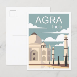 Carte Postale Illustration du Vintage voyage d'art Agra India
