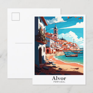 Carte Postale Illustration du Vintage voyage d'art Alvor Portuga