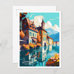 Carte Postale Illustration du Vintage voyage d'art d'Annecy Fran