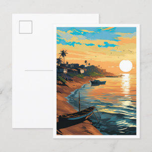 Carte Postale Illustration du Vintage voyage d'art de Portonovo 