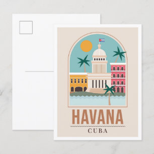 Carte Postale Illustration du Vintage voyage d'art Havana Cuba