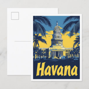 Carte Postale Illustration du Vintage voyage d'art Havana Cuba