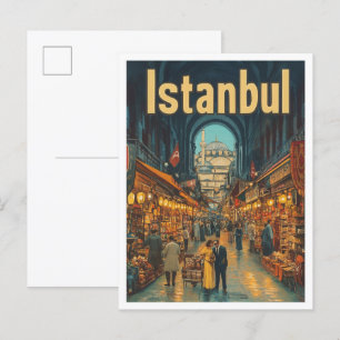 Carte Postale Illustration du Vintage voyage d'art Istanbul Turq