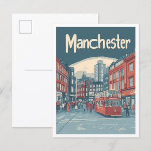 Carte Postale Illustration du Vintage voyage d'art Manchester En