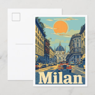 Carte Postale Illustration du Vintage voyage d'art Milan Italie