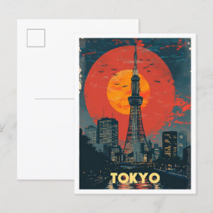 Carte Postale Illustration du Vintage voyage d'art Tokyo Japon