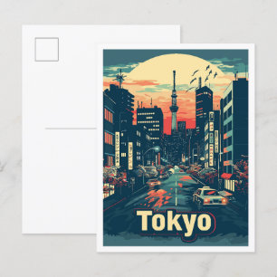 Carte Postale Illustration du Vintage voyage d'art Tokyo Japon