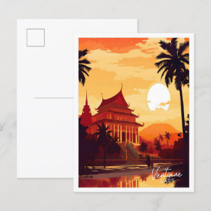 Carte Postale Illustration du Vintage voyage d'art Ventiane Laos
