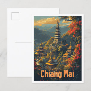 Carte Postale Illustration du Vintage voyage de Chiang Mai Thaïl