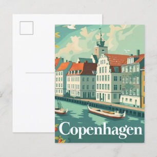 Carte Postale Illustration du Vintage voyage de Copenhague Danem