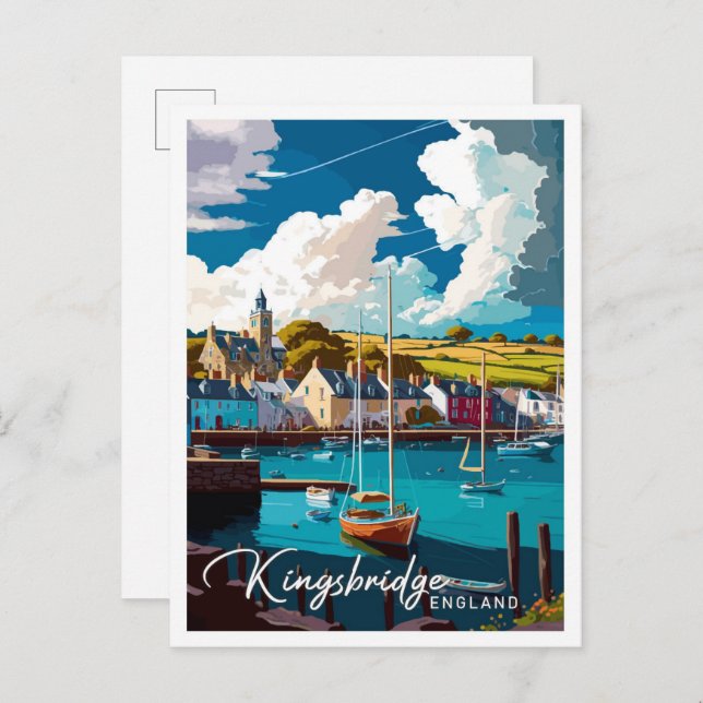 Carte Postale Illustration du Vintage voyage de Kingsbridge Angl (Devant / Derrière)