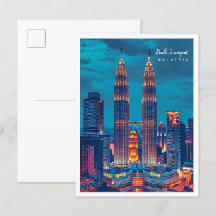 Carte Postale Illustration du Vintage voyage de Kuala Lumpur Mal