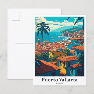 Carte Postale Illustration du Vintage voyage de Puerto Vallarta 