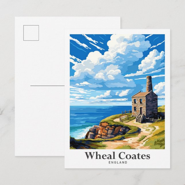 Carte Postale Illustration du Vintage voyage Wheal Coates Englan (Devant / Derrière)