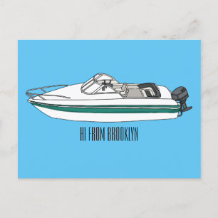 Carte Postale Illustration d'un bateau à moteur