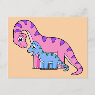 Carte Postale Illustration D'Un Brachiosaurus Mère Et Enfant.