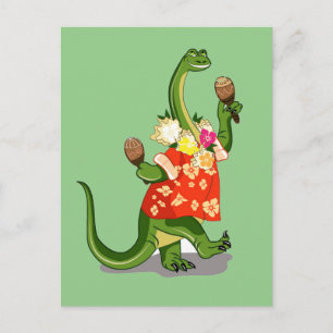 Carte Postale Illustration d'un Brontosaurus jouant des maracas.