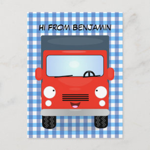 Carte Postale Illustration d'un camion kawaii rouge mou