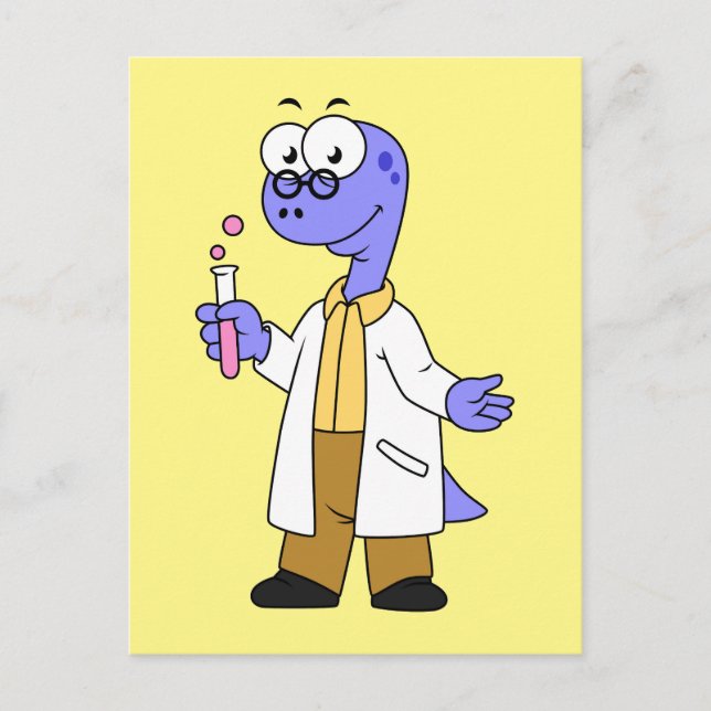 Carte Postale Illustration D'Un Chimiste Brontosaurus. (Devant)