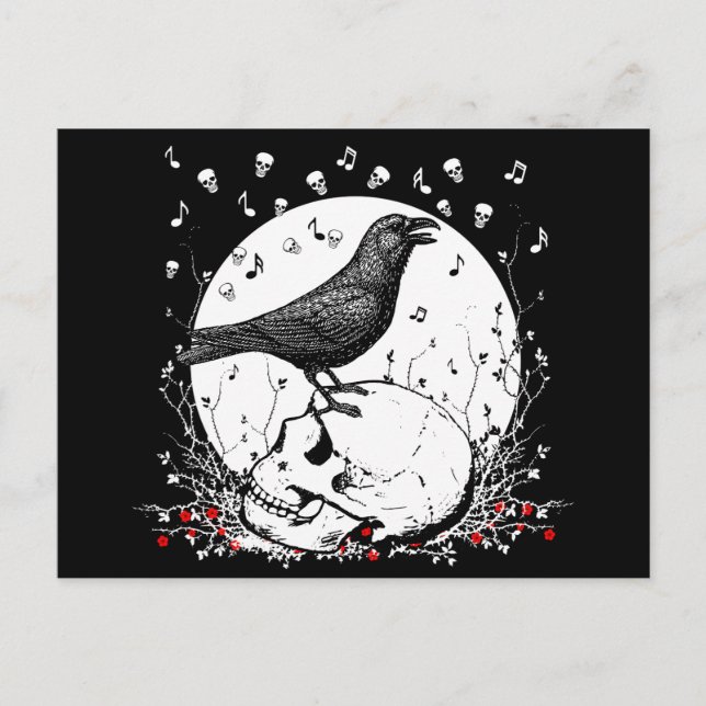 Carte Postale Illustration d'un corbeau chantant une chanson de  (Devant)