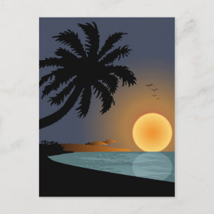 Carte Postale Illustration d'un coucher de soleil d'été avec un 