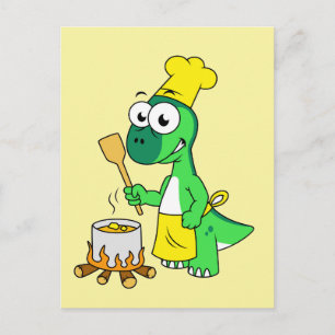 Carte Postale Illustration d'un dinosaure Parasaurolophus en tra