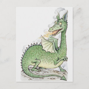 Carte Postale Illustration d'un dragon crachant le feu