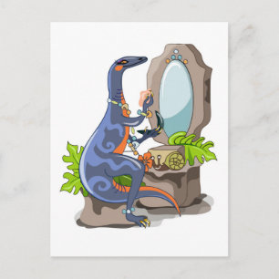 Carte Postale Illustration d'un Iguanodon se maquillant.